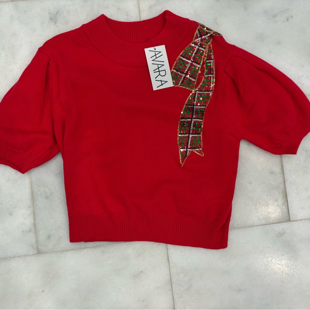 Peach Love California Bright Red Ribbed Sweater